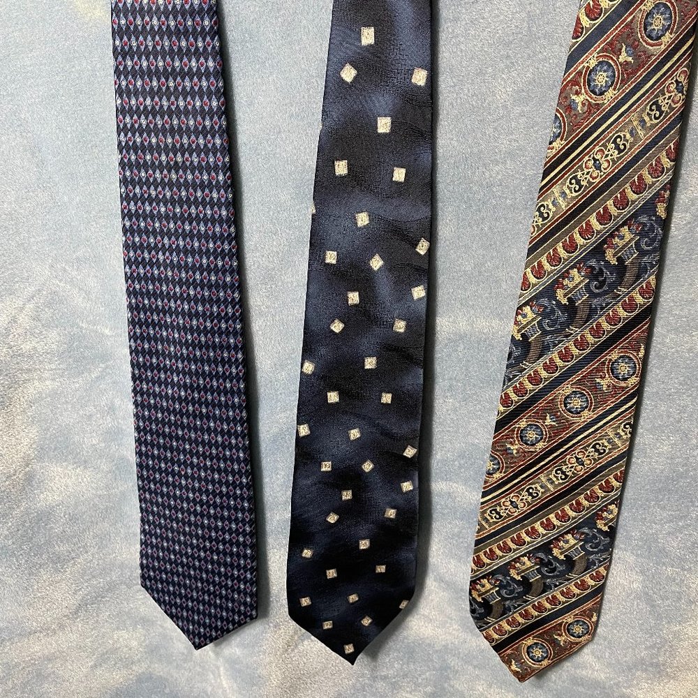 Bundle of 3 100% Silk Used Neckties Made in the USA.